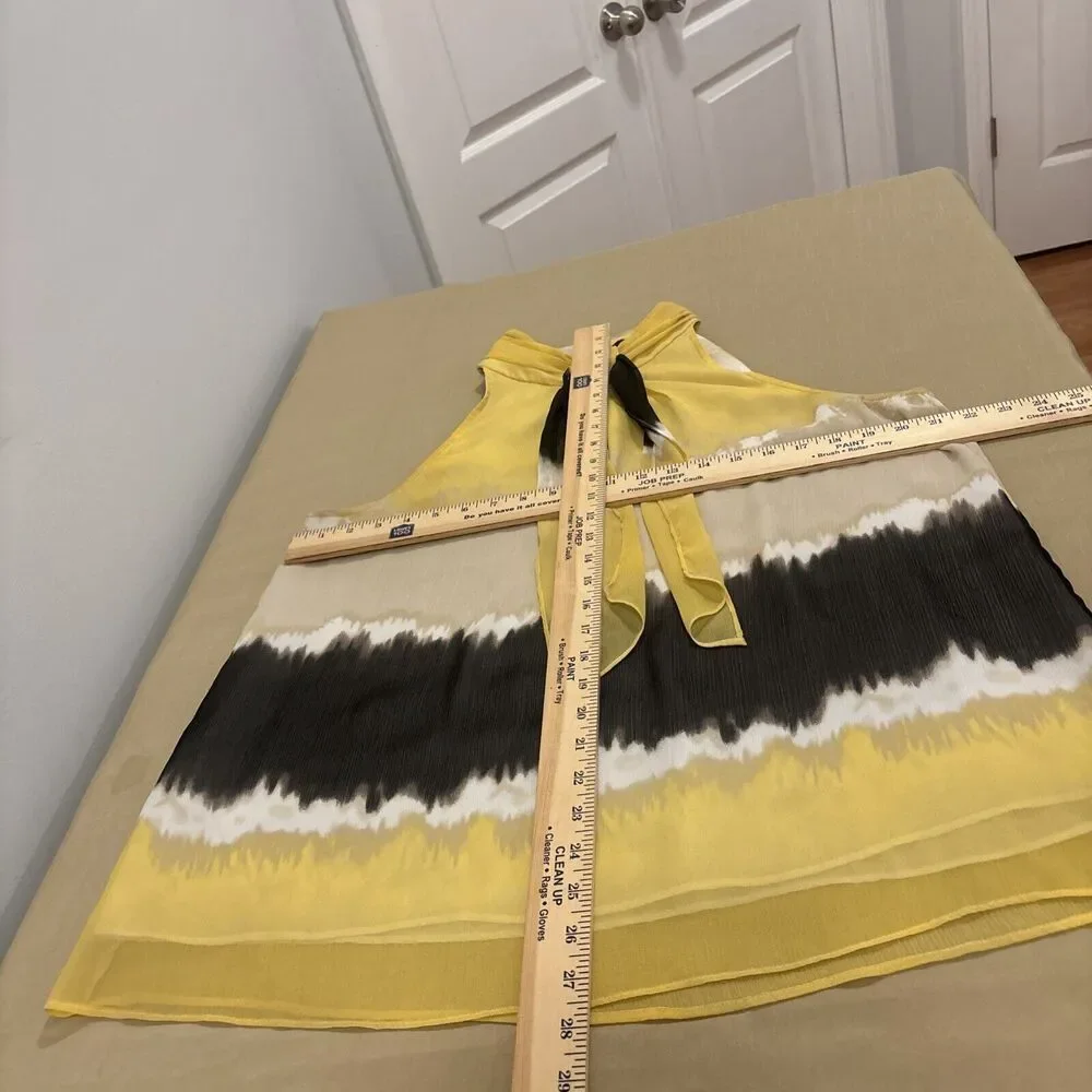 Style & Co. Yellow Cream and Gray Striped Tie-Neck Halter Blouse